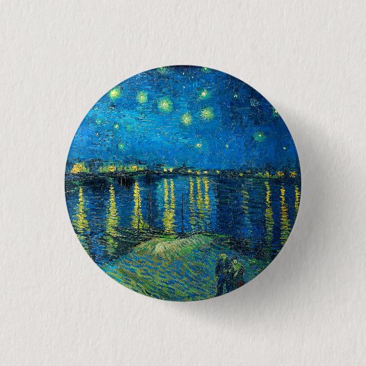 Vincent Van Gogh Sterrennacht over de Rijn Ronde Button 3,2 Cm (Voorkant)