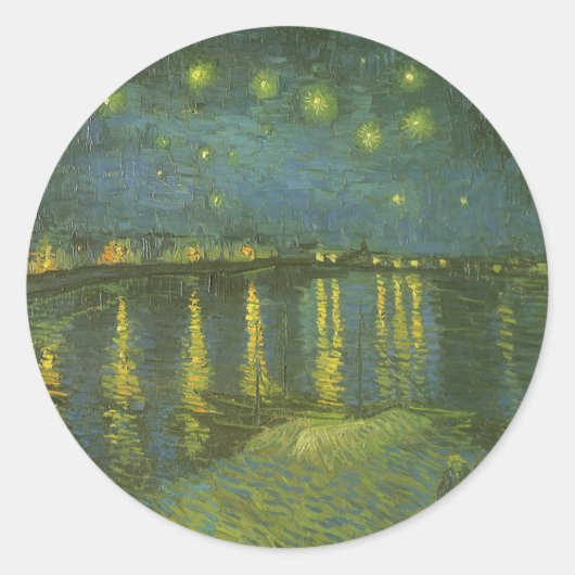 Vincent van Gogh - Sterrennacht over de Rijn Ronde Sticker (Voorkant)