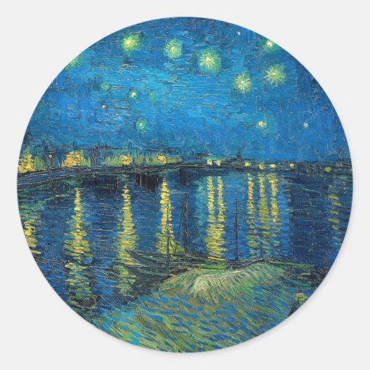 Vincent Van Gogh Sterrennacht over de Rijn Ronde Sticker (Voorkant)