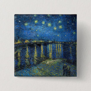Vincent Van Gogh - Sterrennacht over de Rijn Vierkante Button 5,1 Cm