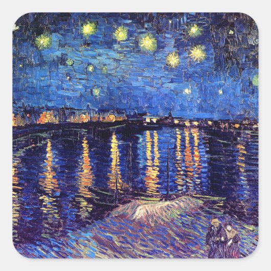 Vincent Van Gogh - Sterrennacht over de Rijn Vierkante Sticker (Voorkant)