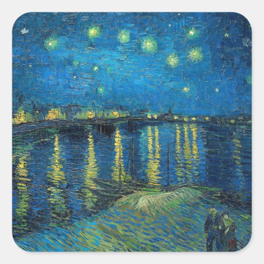 Vincent Van Gogh Sterrennacht over de Rijn Vierkante Sticker (Voorkant)