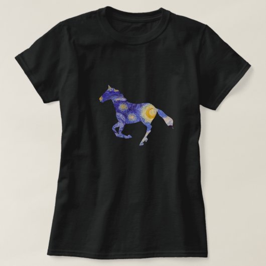 Vincent van Gogh Sterrennacht Paard Silhouet Kunst T-shirt (Design voorkant)