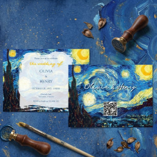 Vincent Van Gogh Sterrennacht QR Code Trouwkaart Kaart