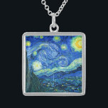 vincent van gogh sterrennacht sterling zilver ketting<br><div class="desc">Van Gogh's beroemde schilderij,  "De Sterrennacht". Van Gogh schilderde tijdens zijn verblijf in het asiel van Saint Remy in de jaren tachtig de rolheuvels en de cyperbomen die hij uit zijn raam zag.  Digitaal verbeterd door PixDezines.  Copyright © 2008-2016 PixDezines.com™ en PixDezines™ op zazzle.com. Alle rechten voorbehouden.</div>