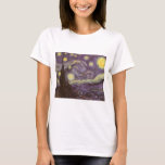 Vincent van Gogh - Sterrennacht T-shirt<br><div class="desc">Sterrennacht (1889) van Vincent van Gogh is een post-impressionisme, een schilderij van de natuur van het kunstlandschap. Een uitzicht van een stad in een vallei 's nachts met de wolken die ronddraaien, de sterren die schijnen en een prachtige gouden gele halve maan. Het werd overdag uit het geheugen geschilderd en...</div>
