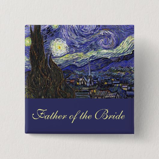Vincent van Gogh, Sterrennacht Vierkante Button 5,1 Cm (Voorkant)