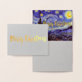 Vincent van Gogh Sterrennacht Vrolijk Kerstgoud Folie Kaarten