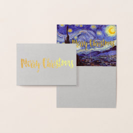 Vincent van Gogh Sterrennacht Vrolijk Kerstgoud Folie Kaarten