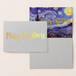 Vincent van Gogh Sterrennacht Vrolijk Kerstgoud Folie Kaarten