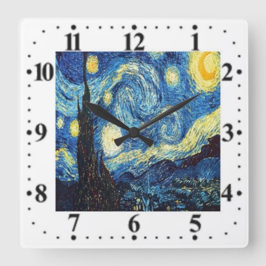 Vincent Van Gogh Sterrennacht Wall Clock Vierkante Klok (Voorkant)