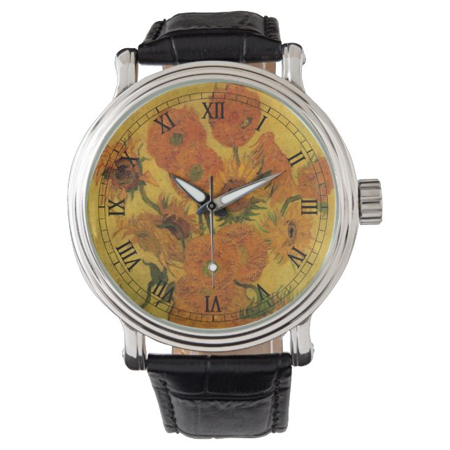 Vincent van Gogh still Life Vase met 15 zonnebloem Horloge (Voorkant)
