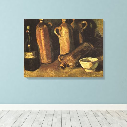 Vincent van Gogh - Stilleven met 4 stenen flessen Canvas Afdruk (Insitu (Houten vloer))