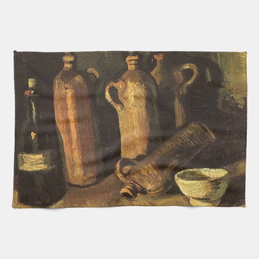 Vincent van Gogh - Stilleven met 4 stenen flessen Theedoek (Horizontaal)