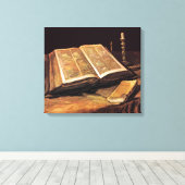 Vincent Van Gogh - Stilleven met Bijbel Canvas Afdruk (Insitu (Houten vloer))