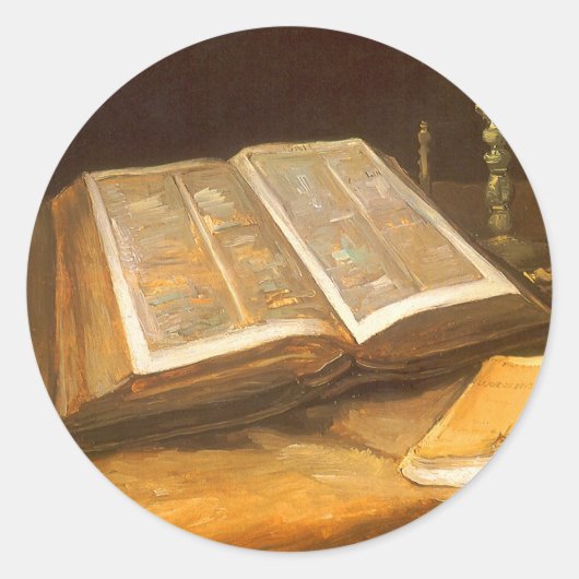 Vincent van Gogh - Stilleven met de Bijbel Ronde Sticker (Voorkant)
