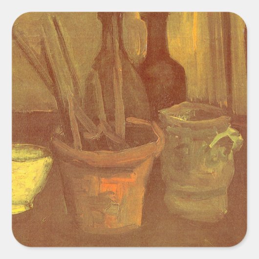 Vincent van Gogh - Stilleven penseel in pot Vierkante Sticker (Voorkant)