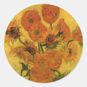 Vincent van Gogh Stilleven Vaas met 15 zonnebloeme Ronde Sticker