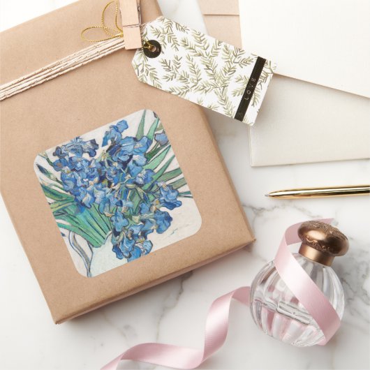 Vincent van Gogh - Stilleven: vaas met irissen Vierkante Sticker (Geschenken)