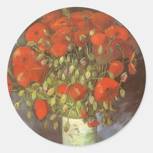 Vincent van Gogh Stilleven Vaas met rode klaprozen Ronde Sticker (Voorkant)