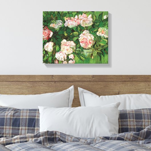Vincent Van Gogh - stilstaande levensroze roses Fi Canvas Afdruk (Insitu (Slaapkamer))