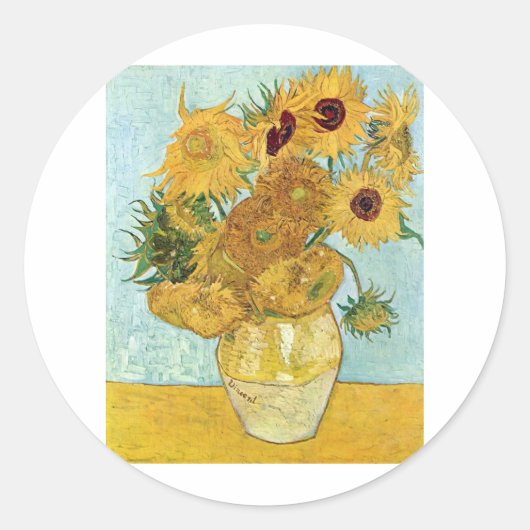 Vincent Van Gogh Sunflower Ronde Sticker (Voorkant)