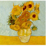 Vincent Van Gogh Sunflower Staand Fotobeeldje<br><div class="desc">Vincent Van Gogh's Vase met 12 zonnebloemen is geel tegen een achtergrond van lichtblauw. De zonnebloemen shows sterke penseelstreken die kenmerkend zijn voor de grote impressionistische kunstenaar.</div>