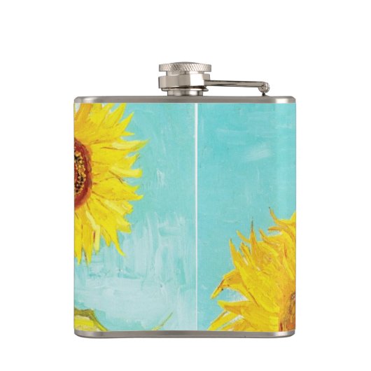 Vincent van Gogh Sunflower Vase First Turquoise Heupfles (Achterkant)