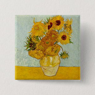 Vincent Van Gogh Sunflower Vierkante Button 5,1 Cm
