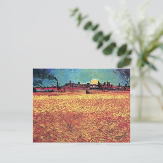 Vincent Van Gogh - Sunset on Wheat Fields Fine Art Briefkaart (Staand voorkant)