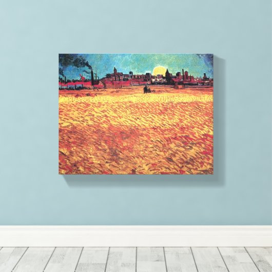 Vincent Van Gogh - Sunset on Wheat Fields Fine Art Canvas Afdruk (Insitu (Houten vloer))