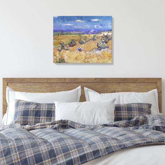 Vincent van Gogh - Tarwe Stacks met Reaper Canvas Afdruk (Insitu (Slaapkamer))