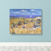 Vincent van Gogh - Tarwe Stacks met Reaper Canvas Afdruk (Insitu (Houten vloer))