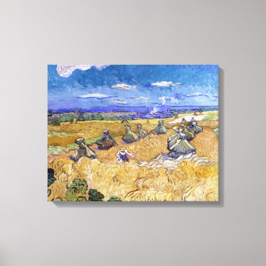 Vincent van Gogh - Tarwestacks met maaier Canvas Afdruk (Voorkant)