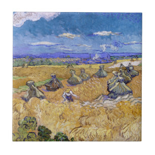 Vincent van Gogh - Tarwestapels met maaier Tegeltje