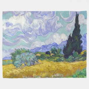 Vincent Van Gogh - Tarweveld met cipressen Fleece Deken