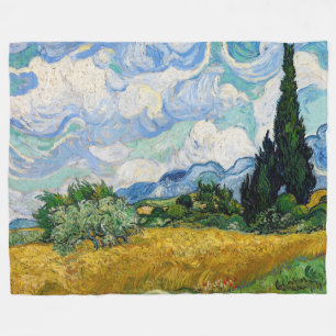 Vincent Van Gogh - Tarweveld met cipressen Fleece Deken