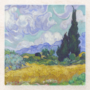 Vincent Van Gogh - Tarweveld met cipressen Glazen Onderzetter