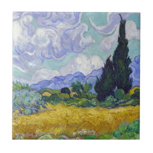 Vincent Van Gogh - Tarweveld met cipressen Tegeltje