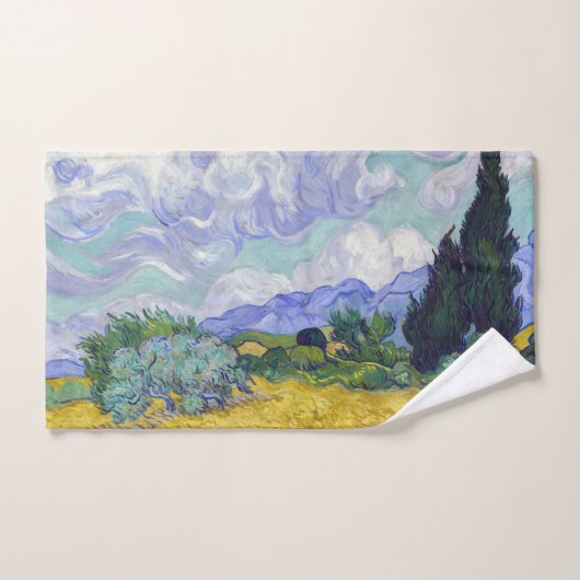Vincent Van Gogh - Tarweveld met Cypresse Bad Handdoek (Handdoek)