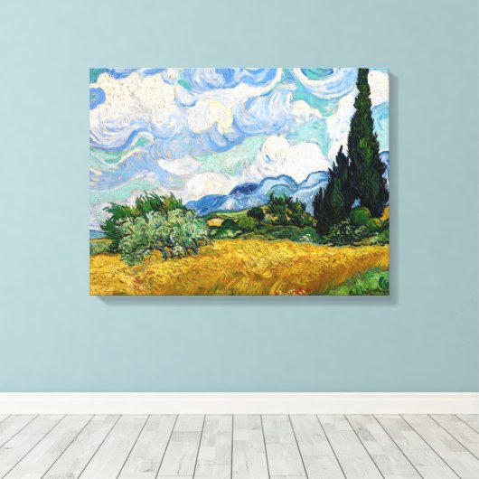 Vincent Van Gogh - Tarweveld met Cypresse Canvas Afdruk (Insitu (Houten vloer))