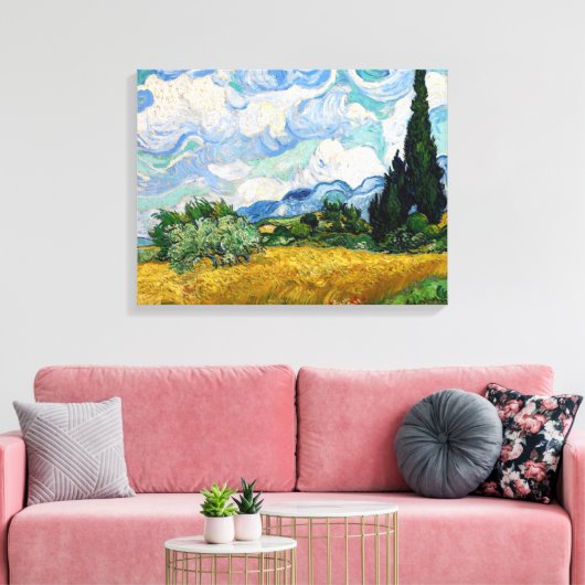 Vincent Van Gogh - Tarweveld met Cypresse Canvas Afdruk (Insitu (Woonkamer))