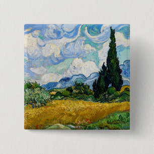 Vincent Van Gogh - Tarweveld met Cypresse Vierkante Button 5,1 Cm