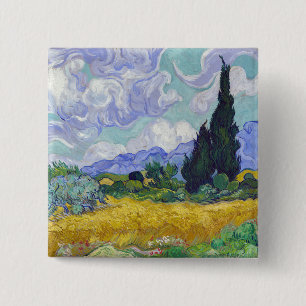 Vincent Van Gogh - Tarweveld met Cypresse Vierkante Button 5,1 Cm