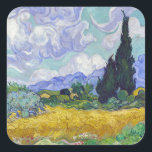 Vincent Van Gogh - Tarweveld met Cypresse Vierkante Sticker<br><div class="desc">Wheat Field met Cypresses / Champ de ble avec cypres - Vincent Van Gogh,  september 1889</div>