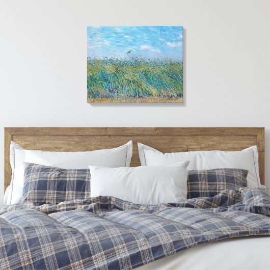 Vincent Van Gogh - Tarweveld met een Lark Canvas Afdruk (Insitu (Slaapkamer))