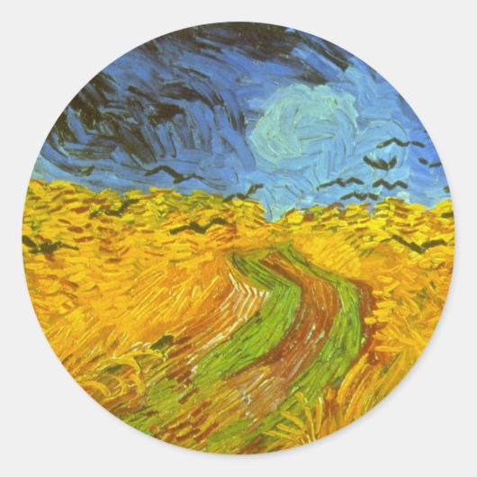 Vincent van Gogh Tarweveld met kraaien Ronde Sticker (Voorkant)