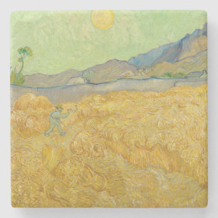 Vincent van Gogh - Tarweveld met maaier Stenen Onderzetter