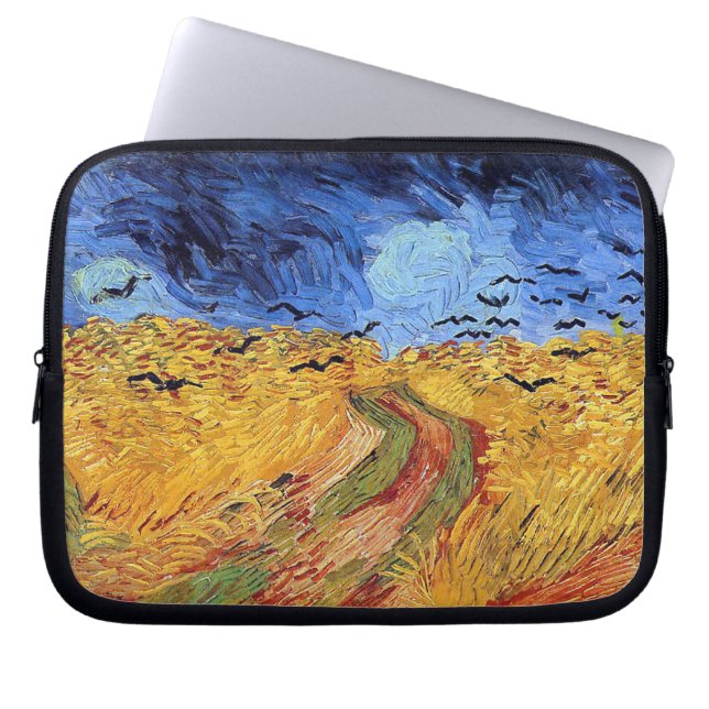 Vincent Van Gogh - Tarweveld met zwarte koeien Laptop Sleeve (Voorkant)