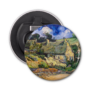 Vincent Van Gogh - Thatched Cottages in Cordeville Button Flesopener